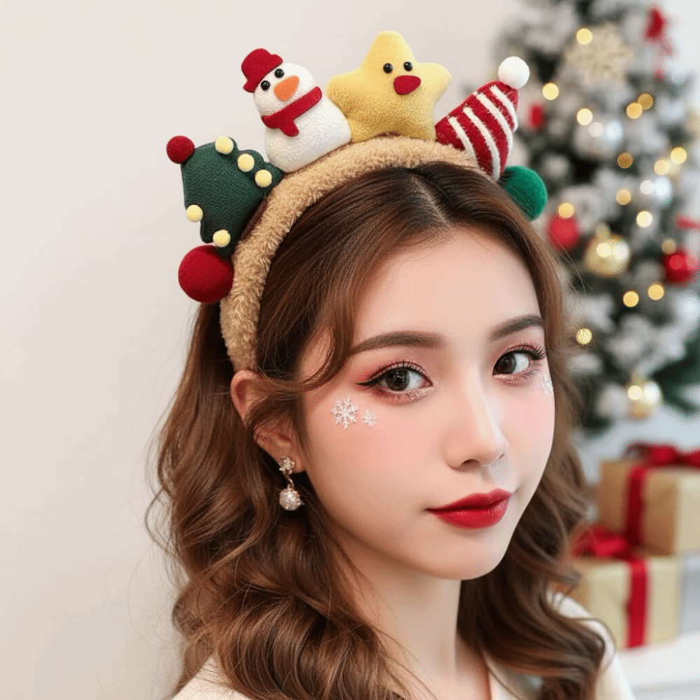 Reindeer Antlers Headband - Pluszowa opaska świąteczna z porwującymi wzorami,