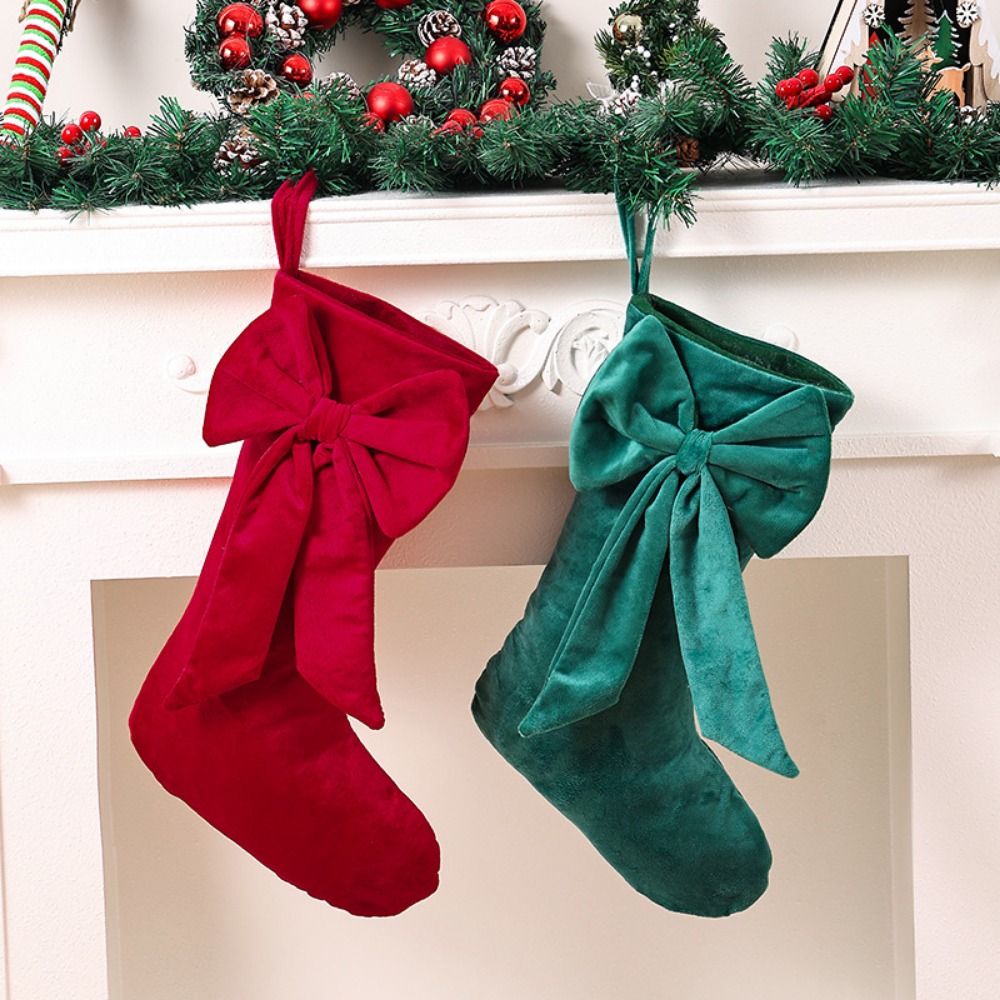 Christmas Stocking Hanging - Aksamitna skarpeta świąteczna o dużej pojemności