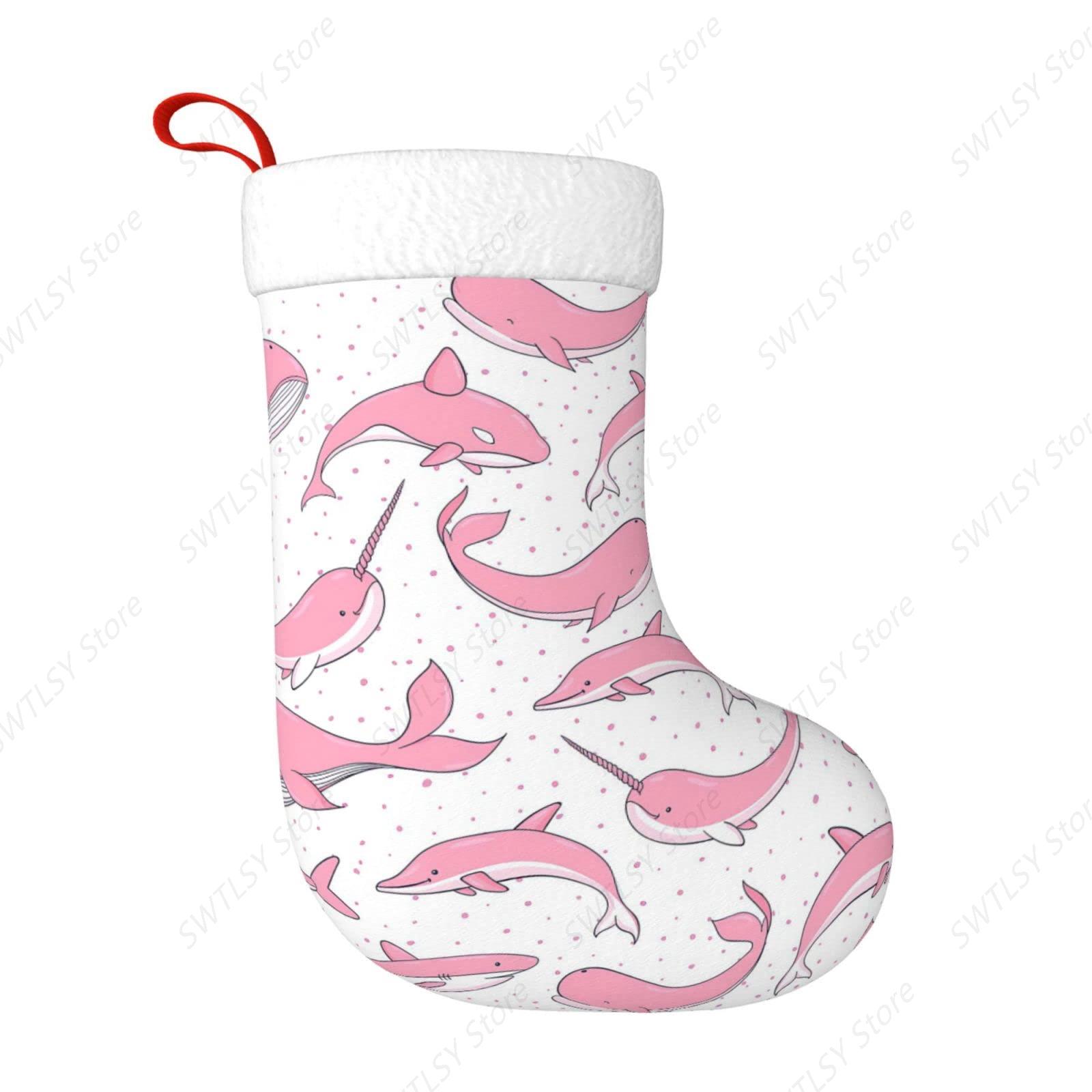 Christmas Stocking Hanging - Świąteczne różowe wieloryby, świąteczne skarpety na