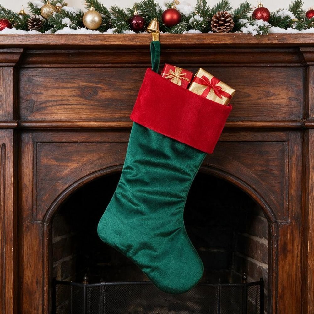 Czerwono-zielona aksamitna świ – Christmas Stocking Hanging recenzja i cena