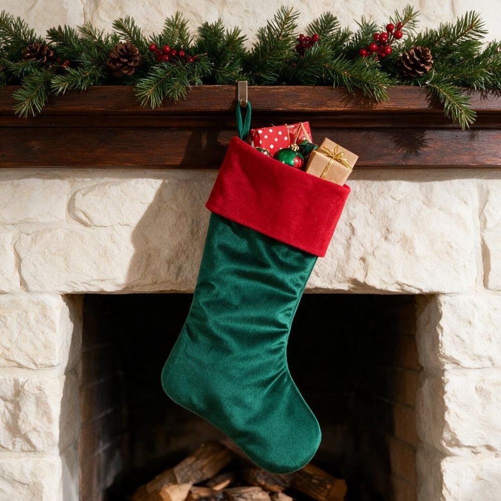 Czerwono-zielona aksamitna świ – Christmas Stocking Hanging recenzja i cena
