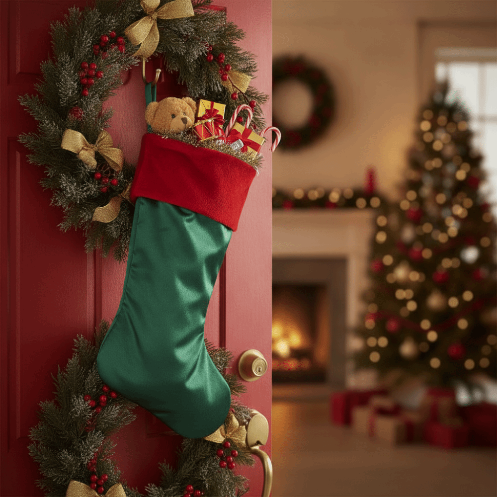 Czerwono-zielona aksamitna świ – Christmas Stocking Hanging recenzja i cena